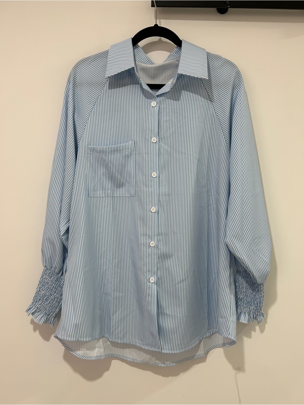Classic Light Blue Striped Long Sleeve Button-Up Shirt Size L